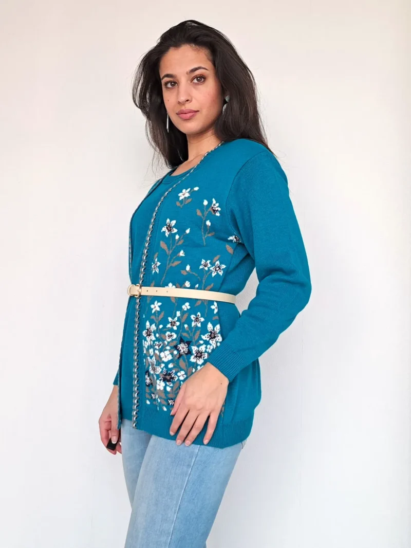 vintage trui oceaan blauw met bloemen