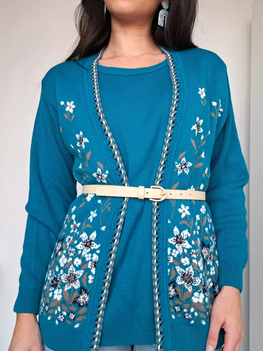 vintage trui oceaan blauw met bloemen