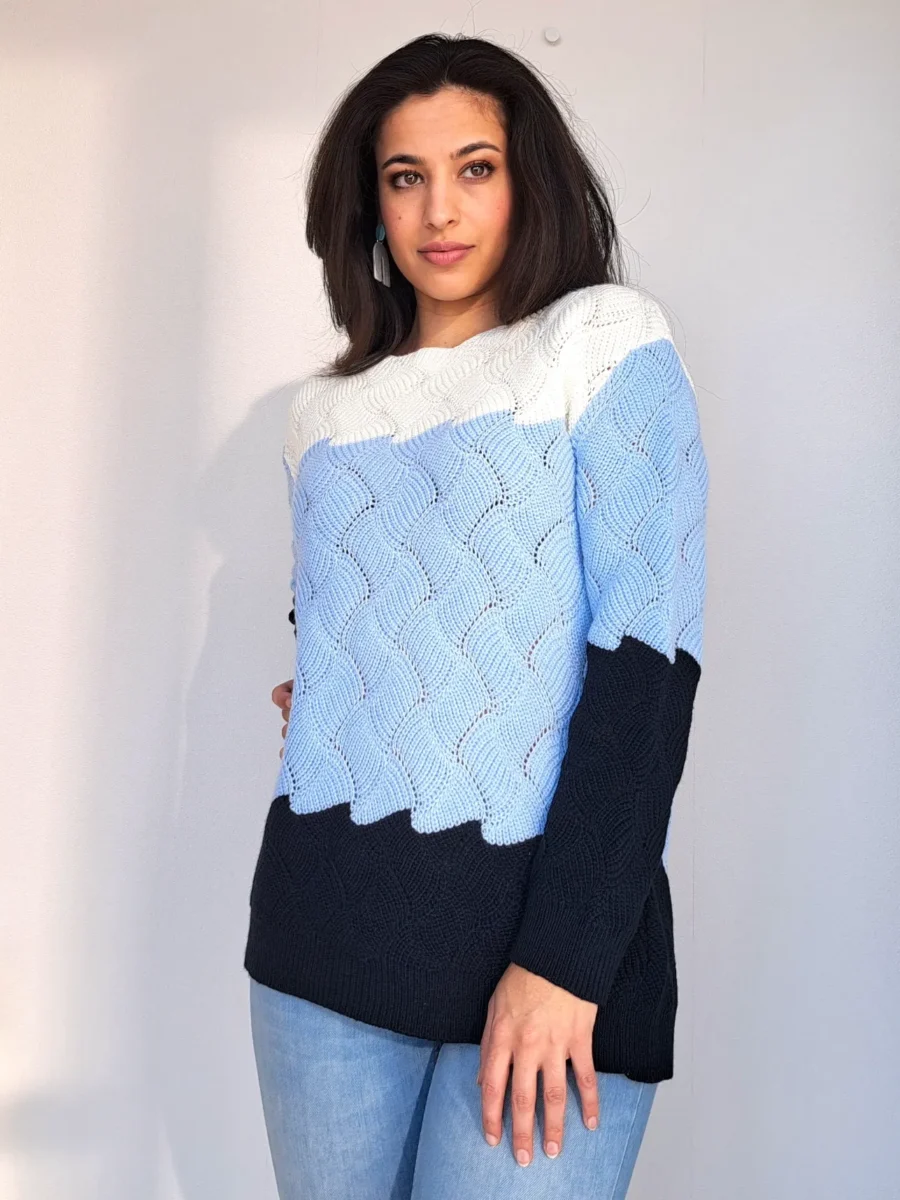 blauw met witte vintage trui