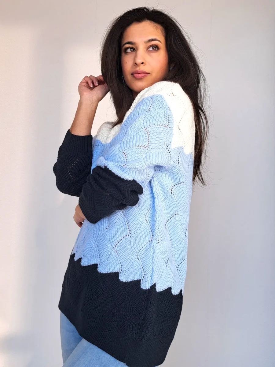 blauw met witte vintage trui