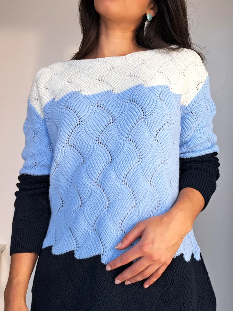 blauw met witte vintage trui