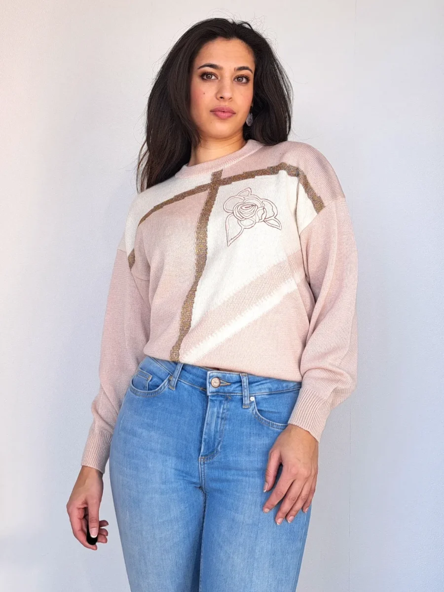 roze vintage trui met bloem
