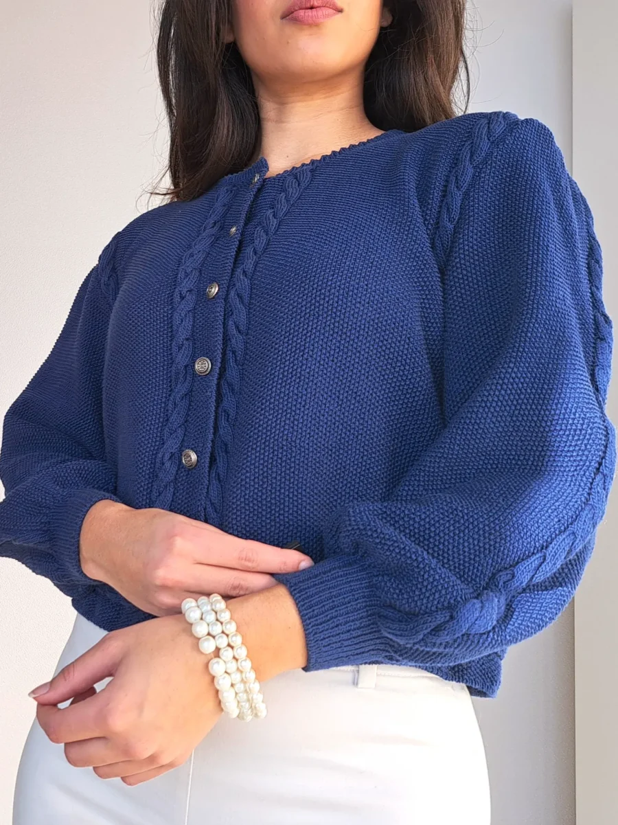 donkerblauw gebreid vest