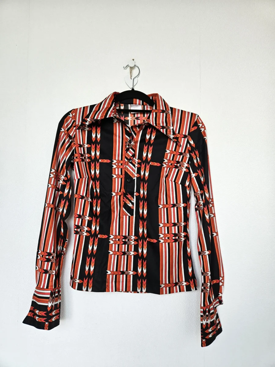 Vintage 70s silky blouse oranje | S - Afbeelding 4