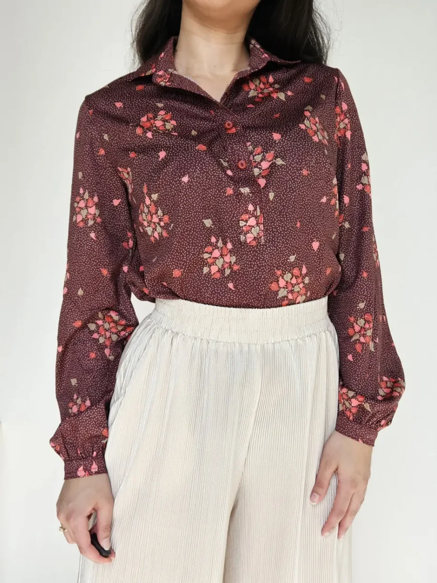 Vintage 70s blouse parel rood | M - Afbeelding 2