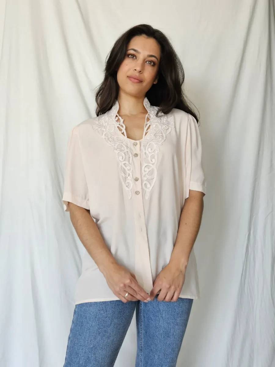 Romantische vintage blouse | L - Afbeelding 4
