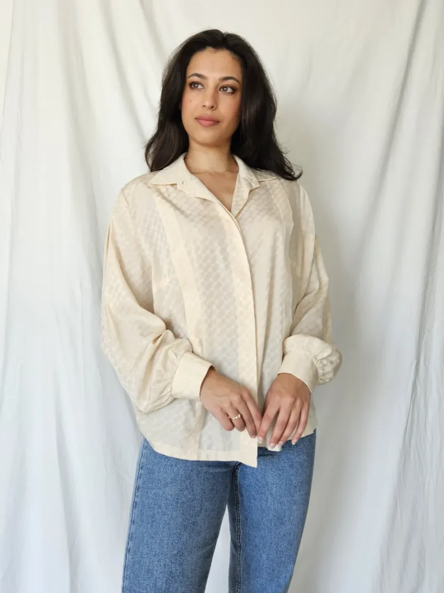 Beige vintage blouse | L - Afbeelding 5
