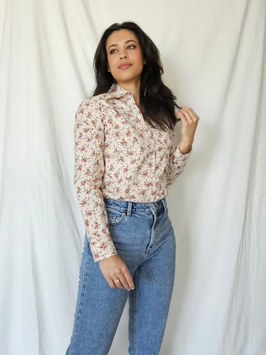 Katoenen vintage blouse met bloemen | S - Afbeelding 3