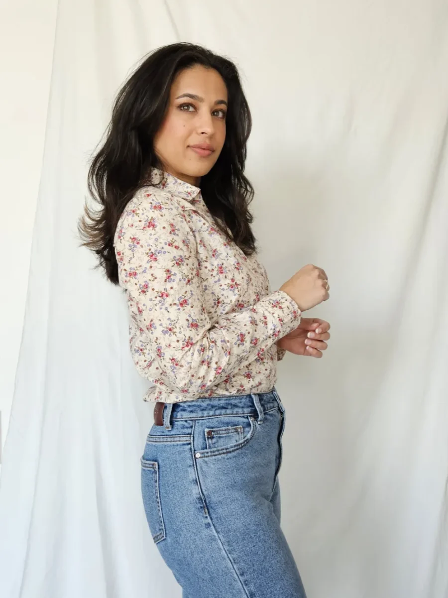 Katoenen vintage blouse met bloemen | S - Afbeelding 4