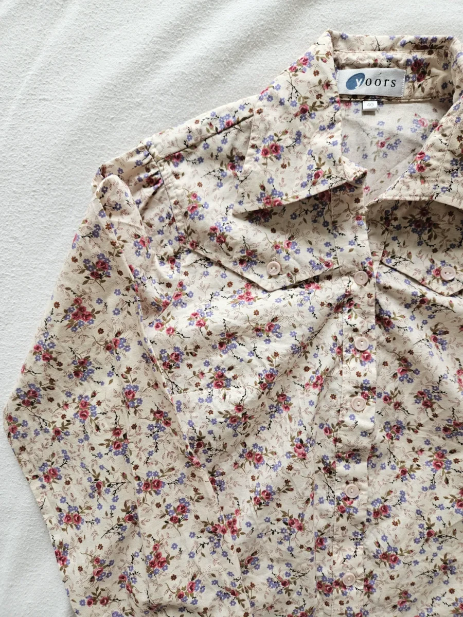 Katoenen vintage blouse met bloemen | S - Afbeelding 6