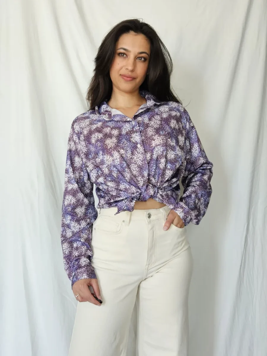 Vintage blouse met paarse print | XL