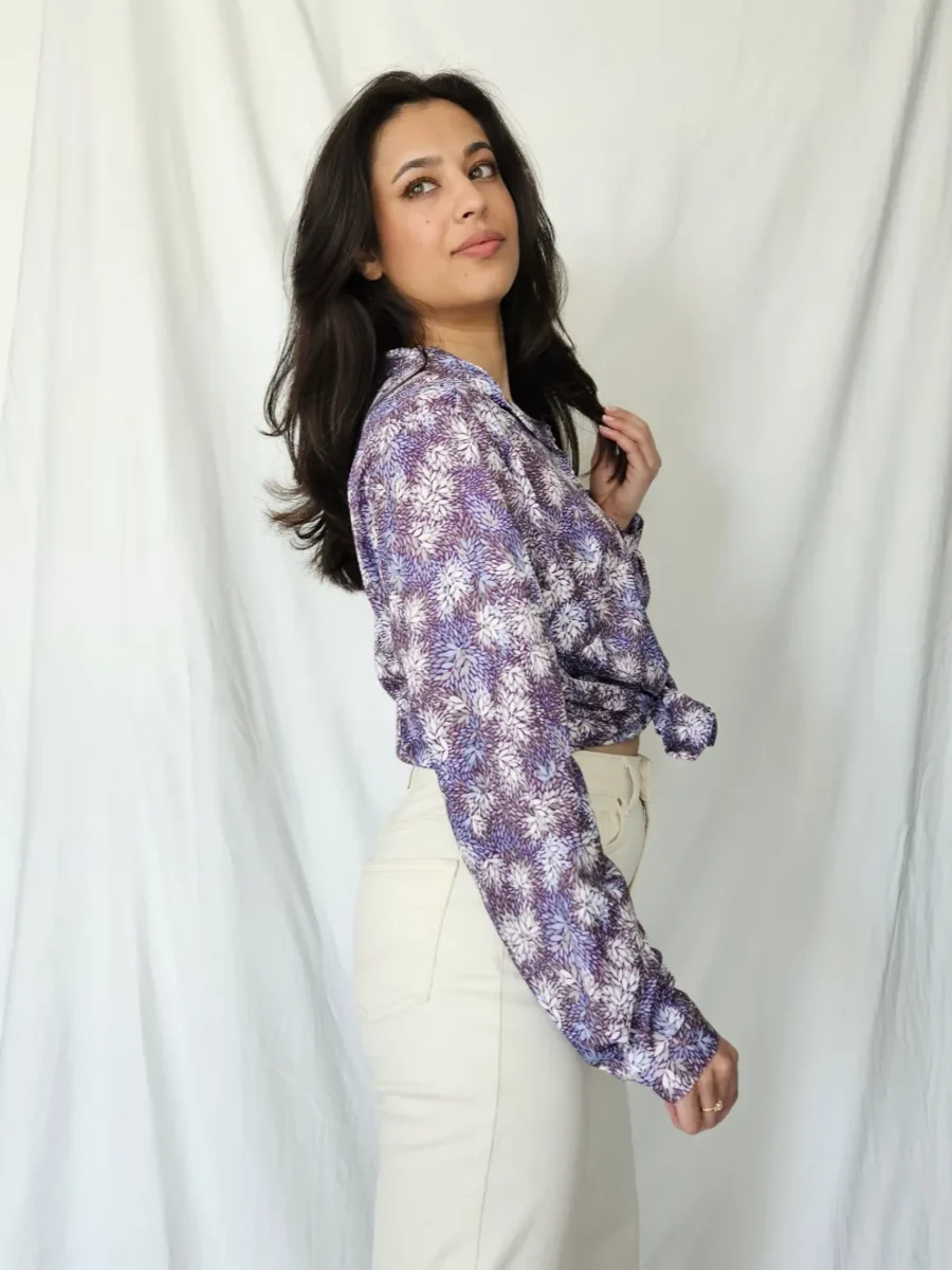 Vintage blouse met paarse print | XL - Afbeelding 2
