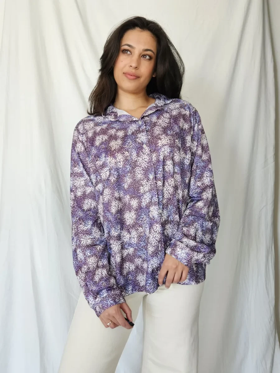 Vintage blouse met paarse print | XL - Afbeelding 4