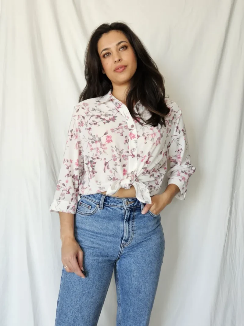 Witte vintage blouse met bloemen | XL