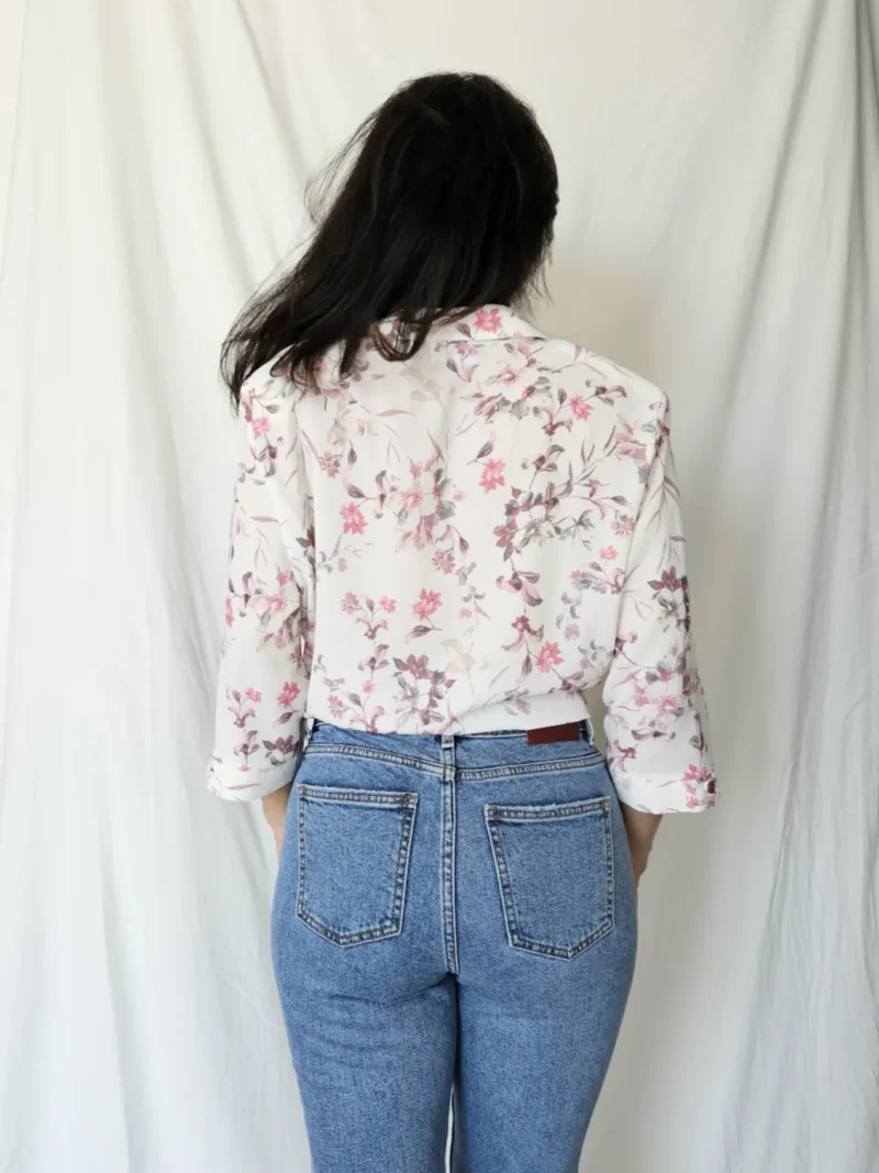 Witte vintage blouse met bloemen | XL - Afbeelding 3