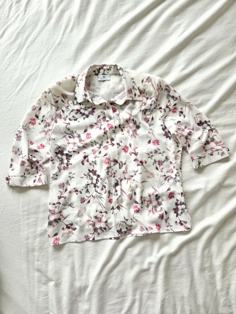 Witte vintage blouse met bloemen | XL - Afbeelding 5