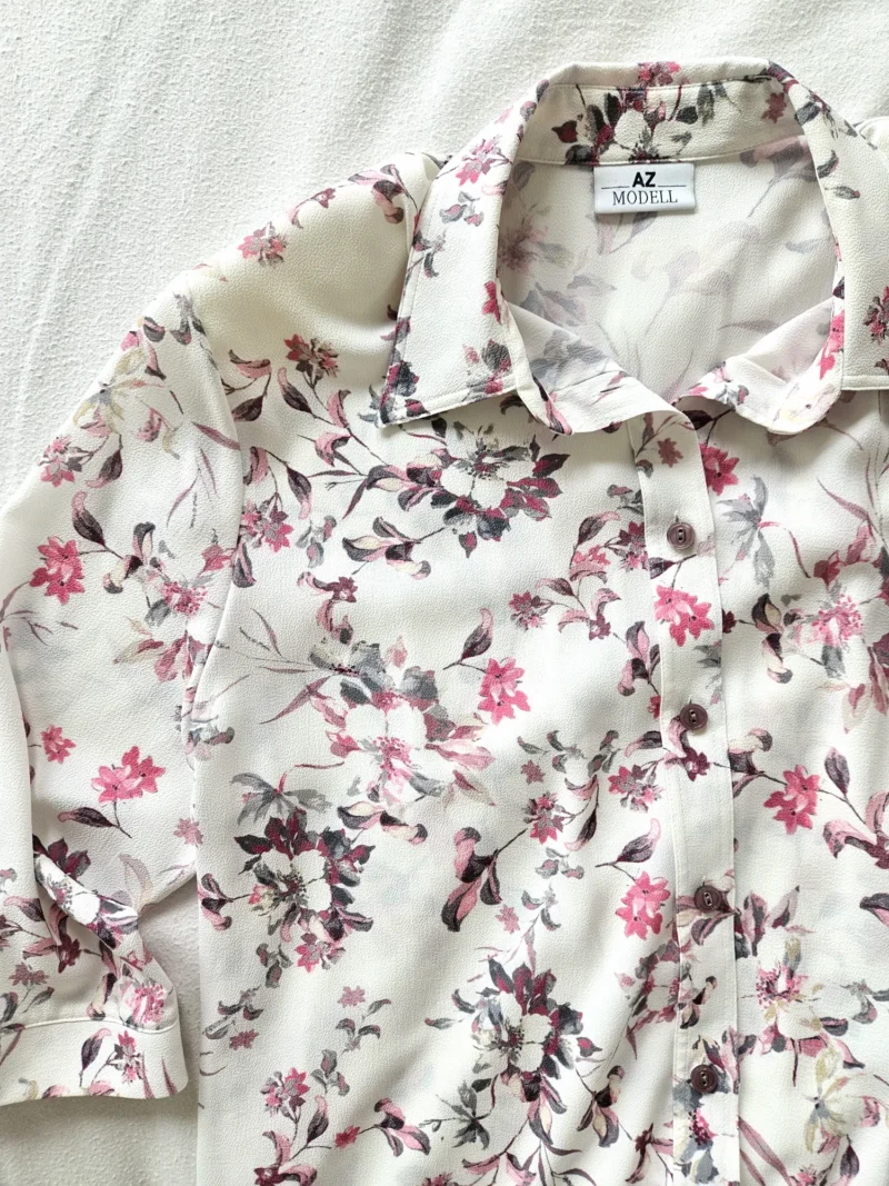 Witte vintage blouse met bloemen | XL - Afbeelding 6