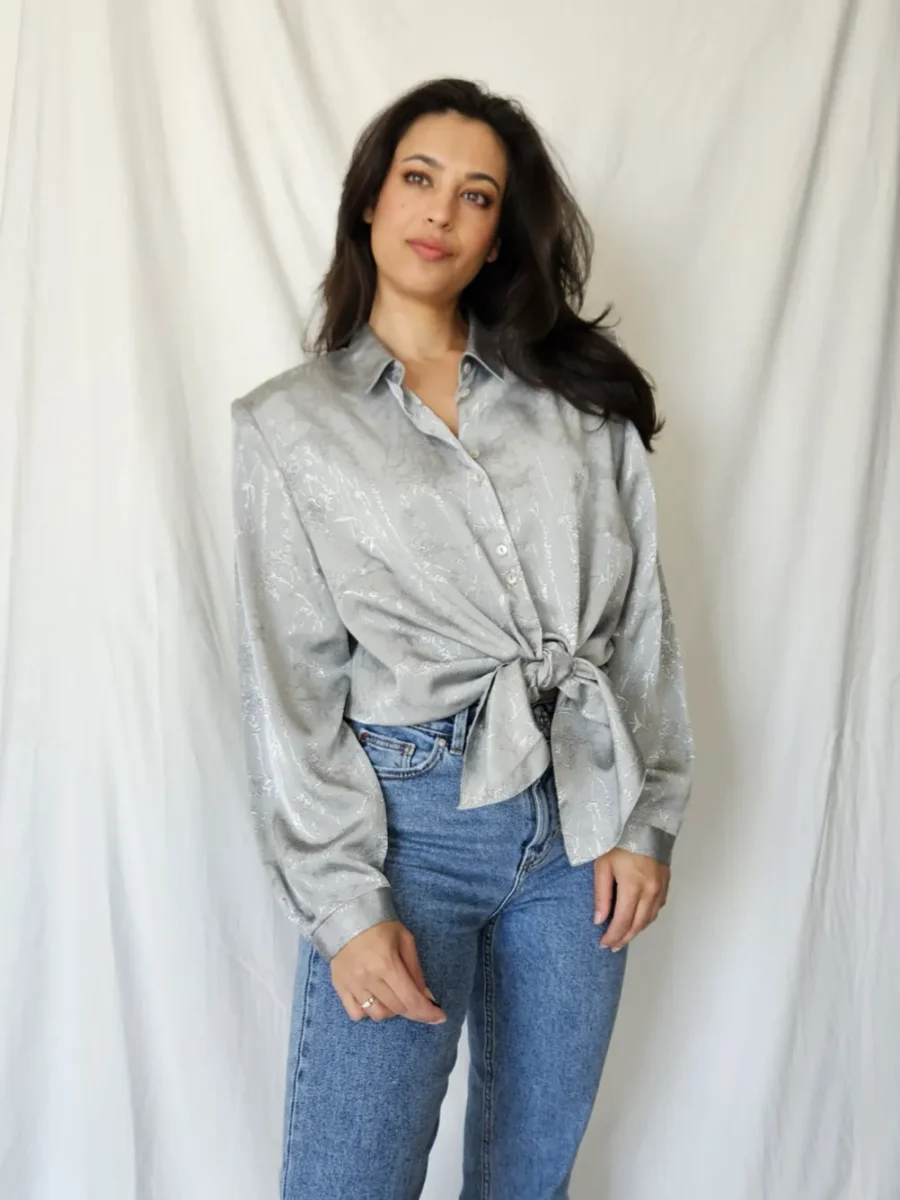 Zilvergrijze vintage blouse | XL