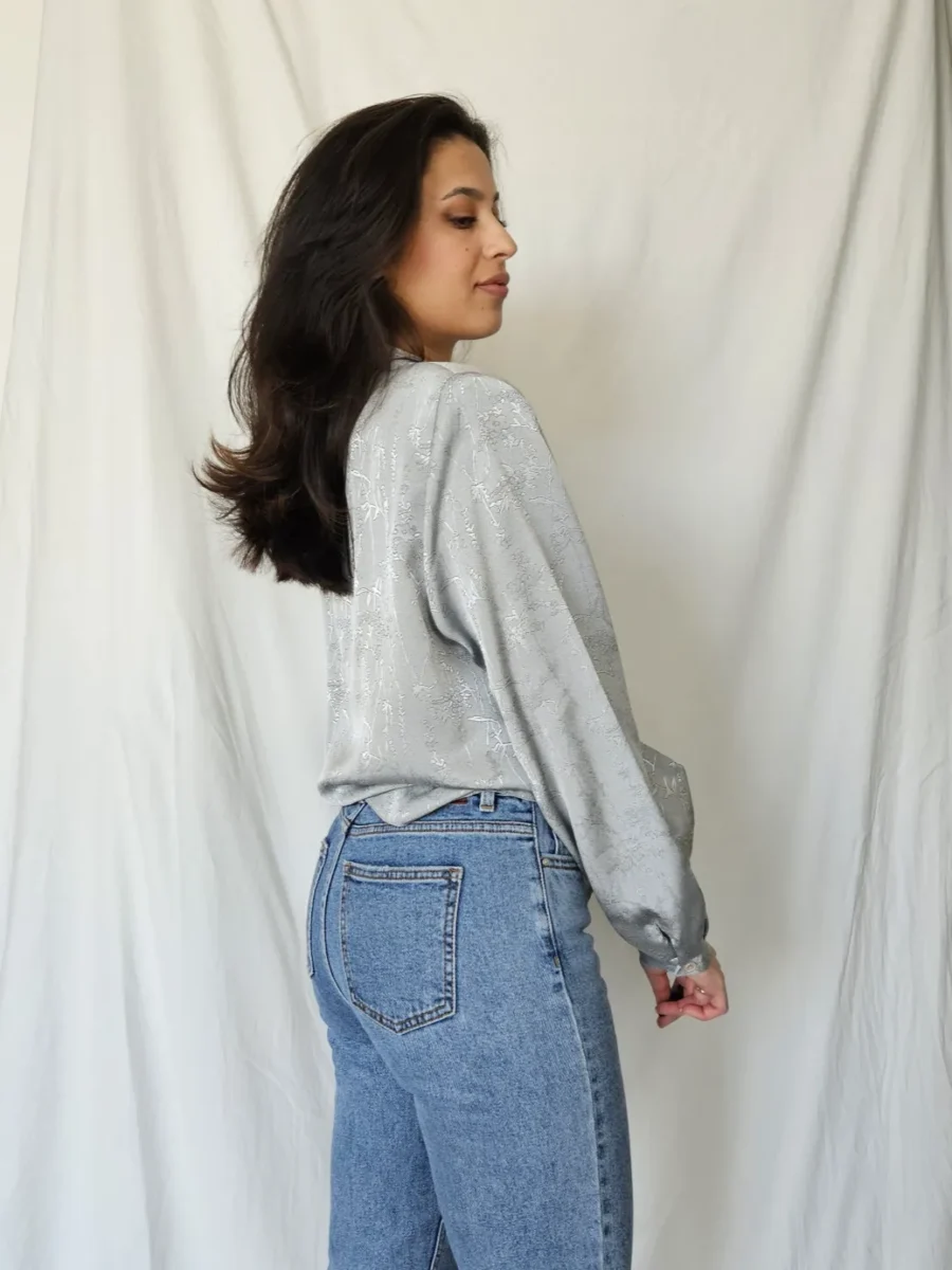 Zilvergrijze vintage blouse | XL - Afbeelding 3
