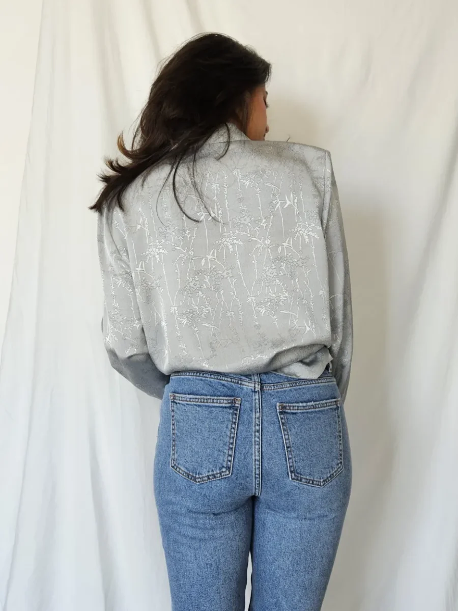 Zilvergrijze vintage blouse | XL - Afbeelding 4