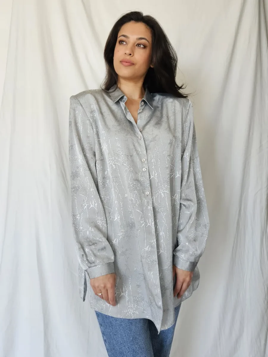 Zilvergrijze vintage blouse | XL - Afbeelding 5