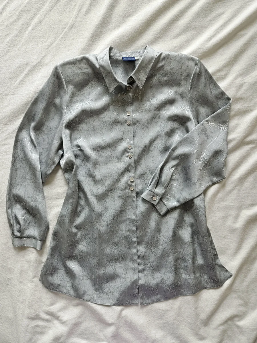 Zilvergrijze vintage blouse | XL - Afbeelding 6