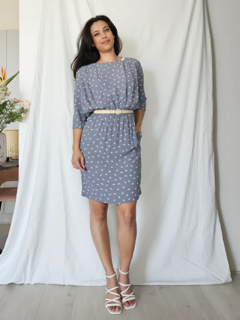 Blauwgrijze vintage jurk | M