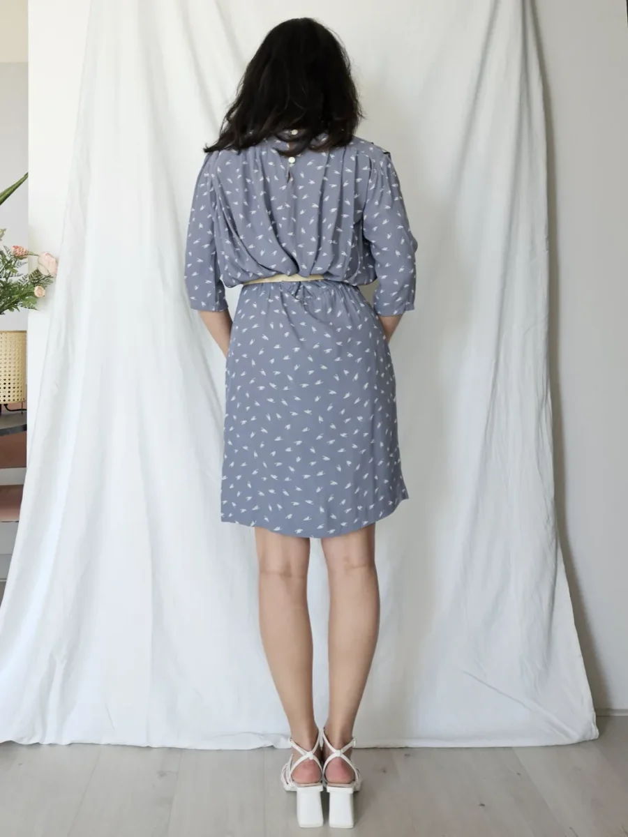 Blauwgrijze viscose vintage jurk | M - Afbeelding 3