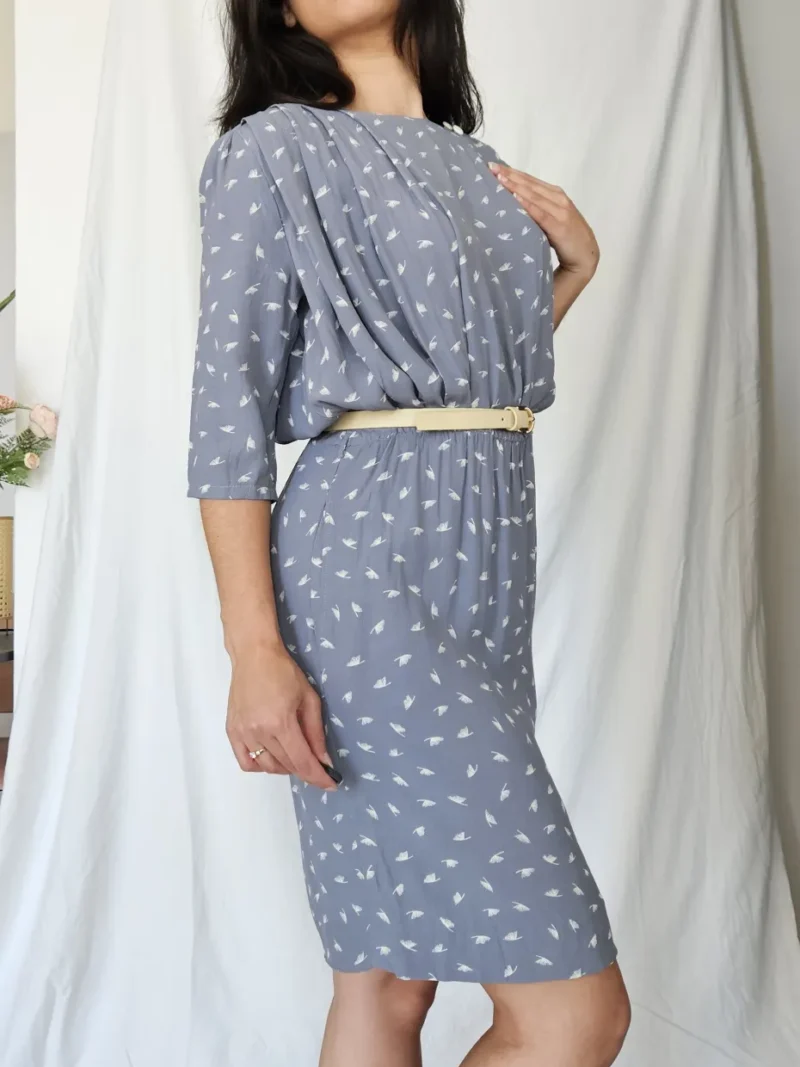 Blauwgrijze vintage jurk | M - Afbeelding 4