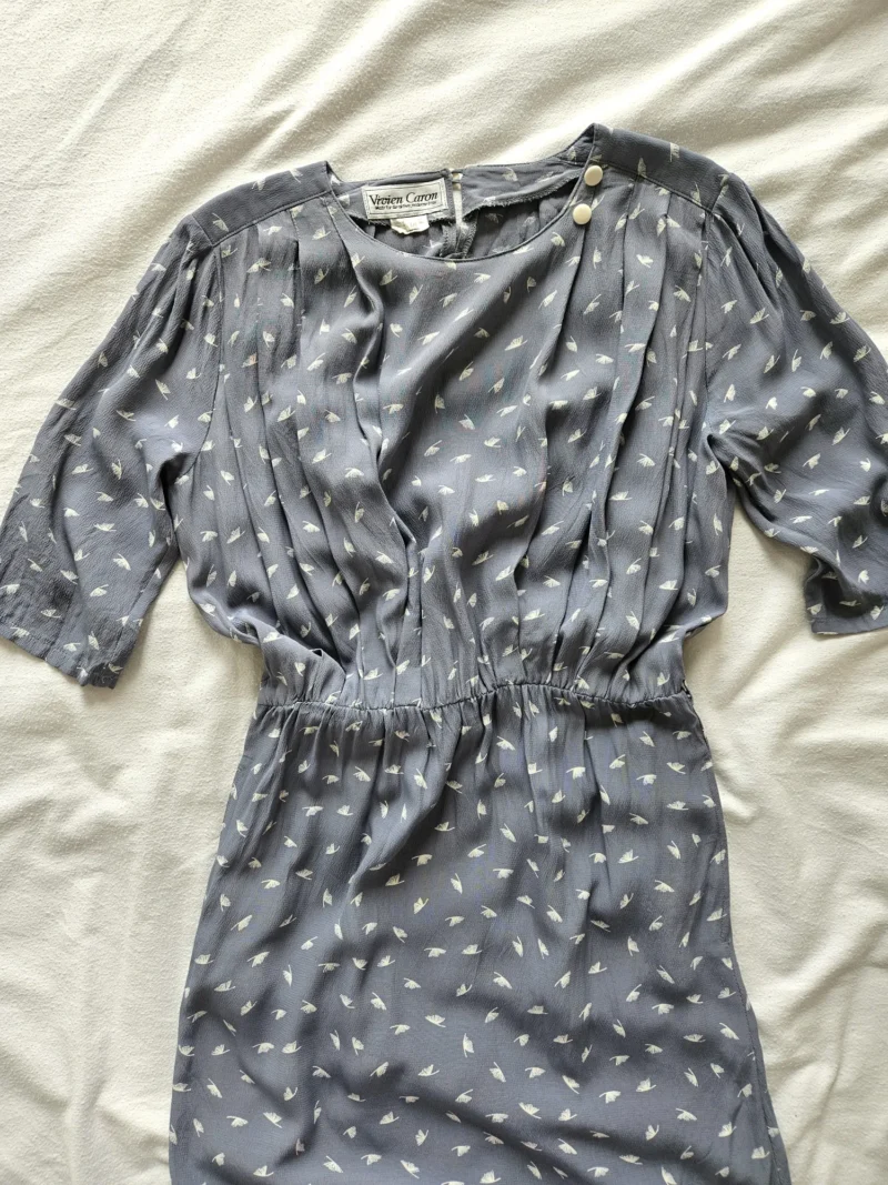 Blauwgrijze vintage jurk | M - Afbeelding 5