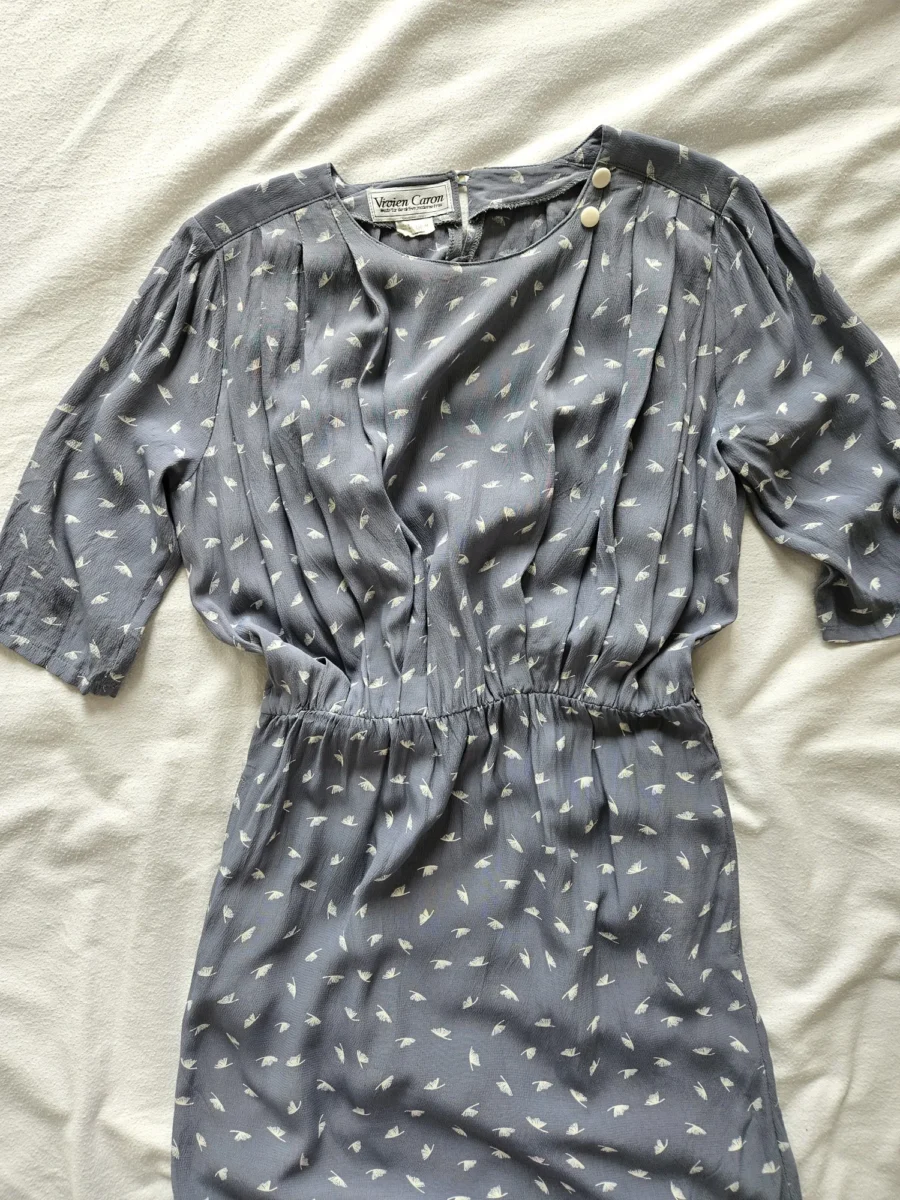 Blauwgrijze viscose vintage jurk | M - Afbeelding 5