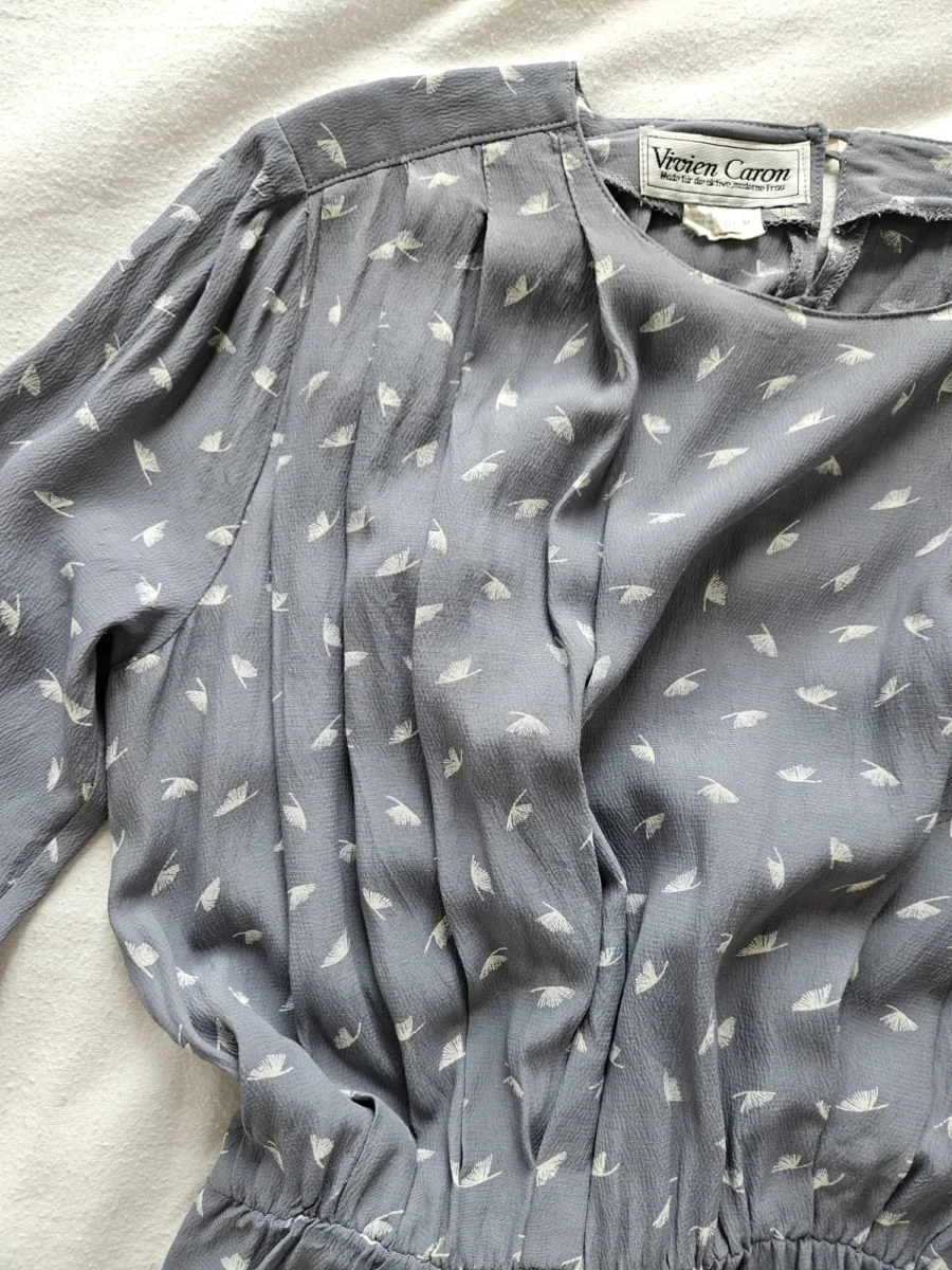 Blauwgrijze viscose vintage jurk | M - Afbeelding 6