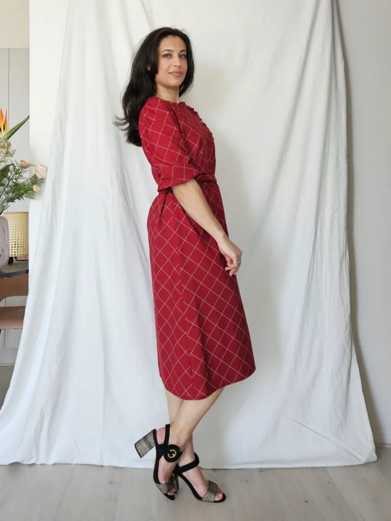Rode geruite vintage jurk | M - Afbeelding 2