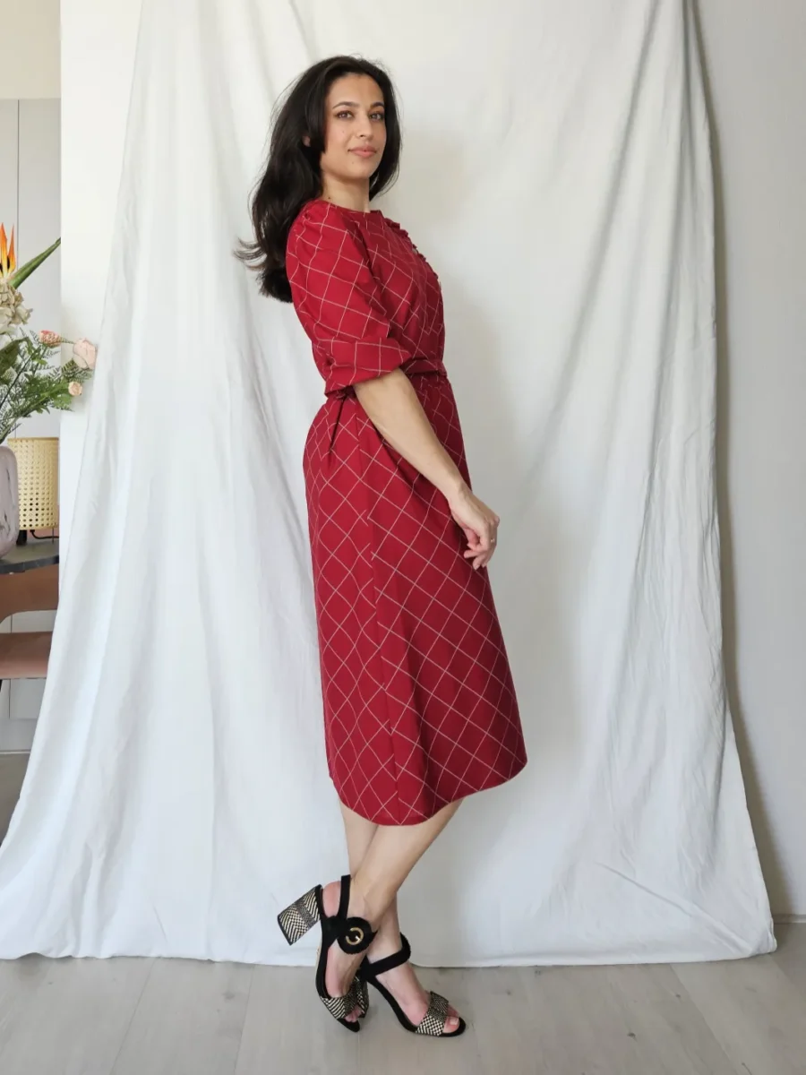 Rode geruite vintage jurk | M - Afbeelding 2