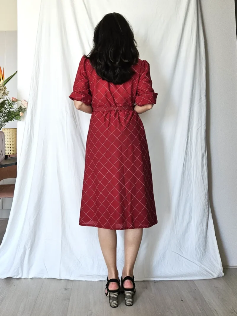 Rode geruite vintage jurk | M - Afbeelding 3