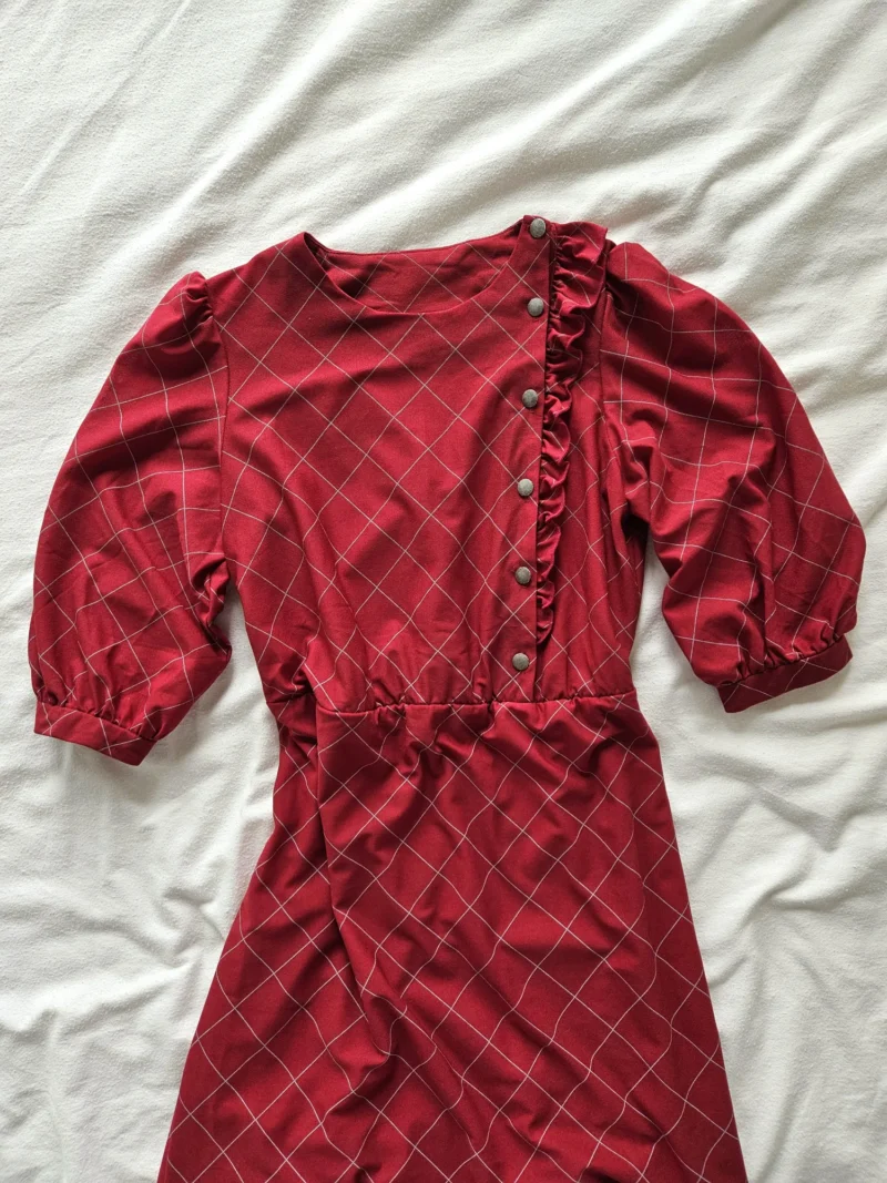 Rode geruite vintage jurk | M - Afbeelding 4