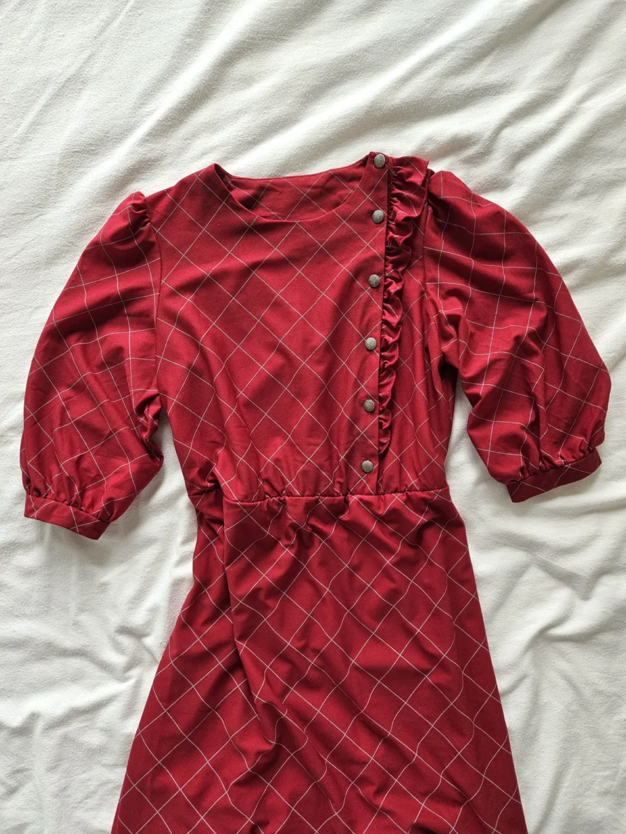 Rode geruite vintage jurk | M - Afbeelding 4
