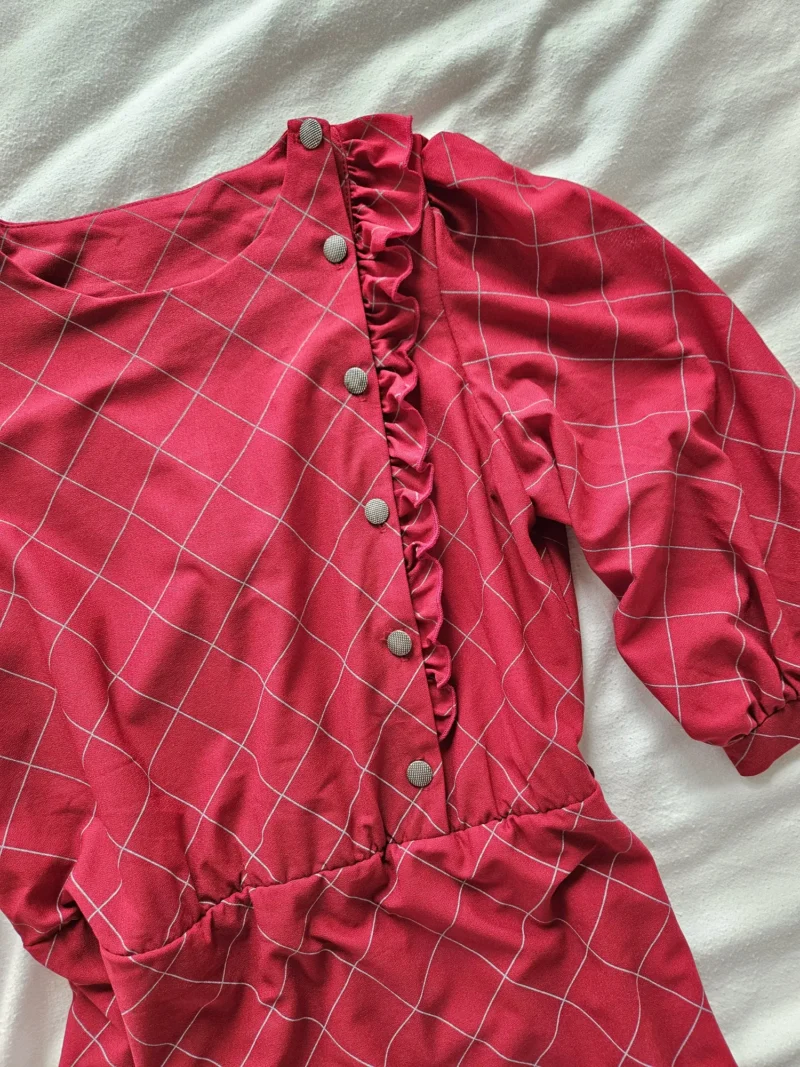 Rode geruite vintage jurk | M - Afbeelding 5