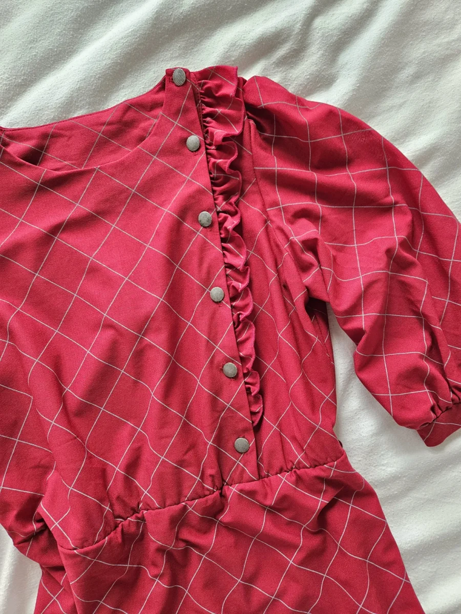 Rode geruite vintage jurk | M - Afbeelding 5
