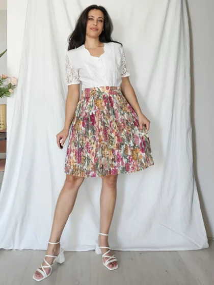 Vintage plooirok met bloemenprint  | L