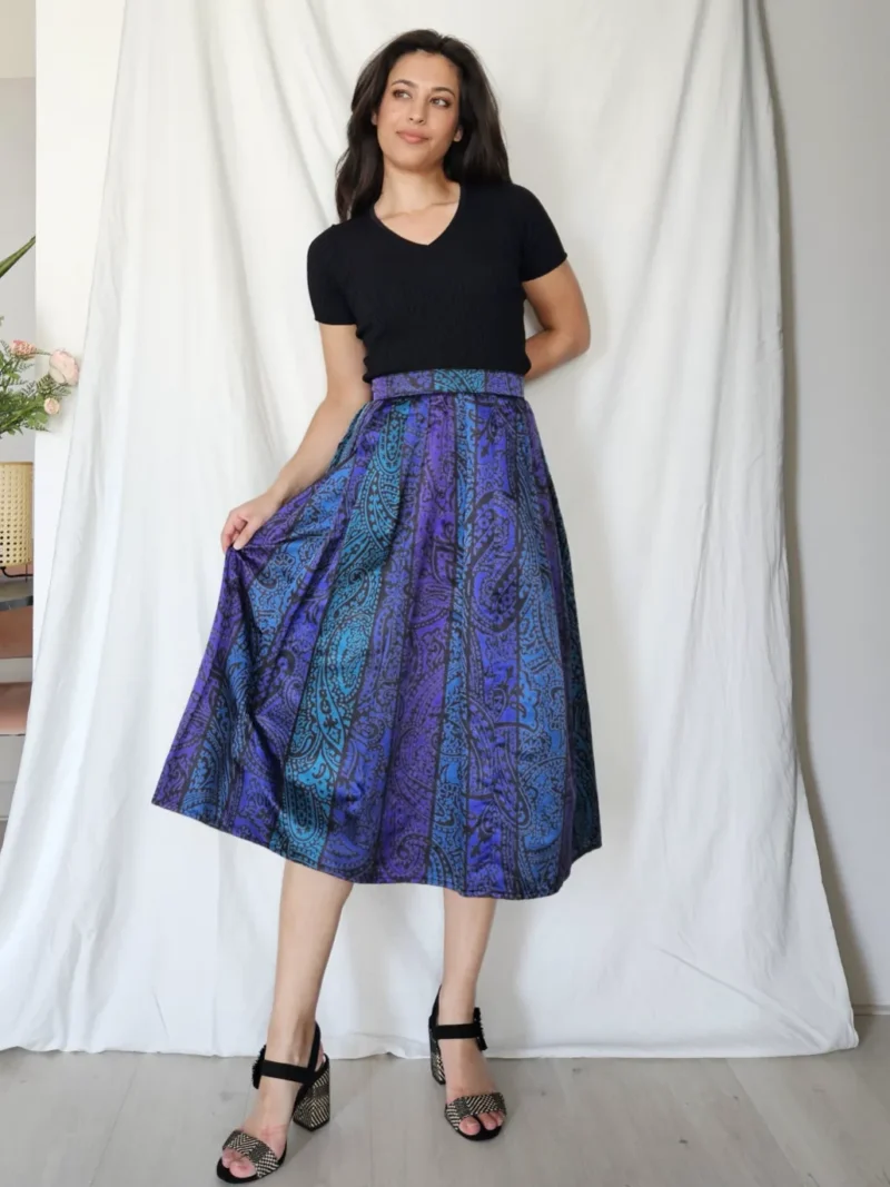 Vintage A-lijn rok paars met blauw  | M