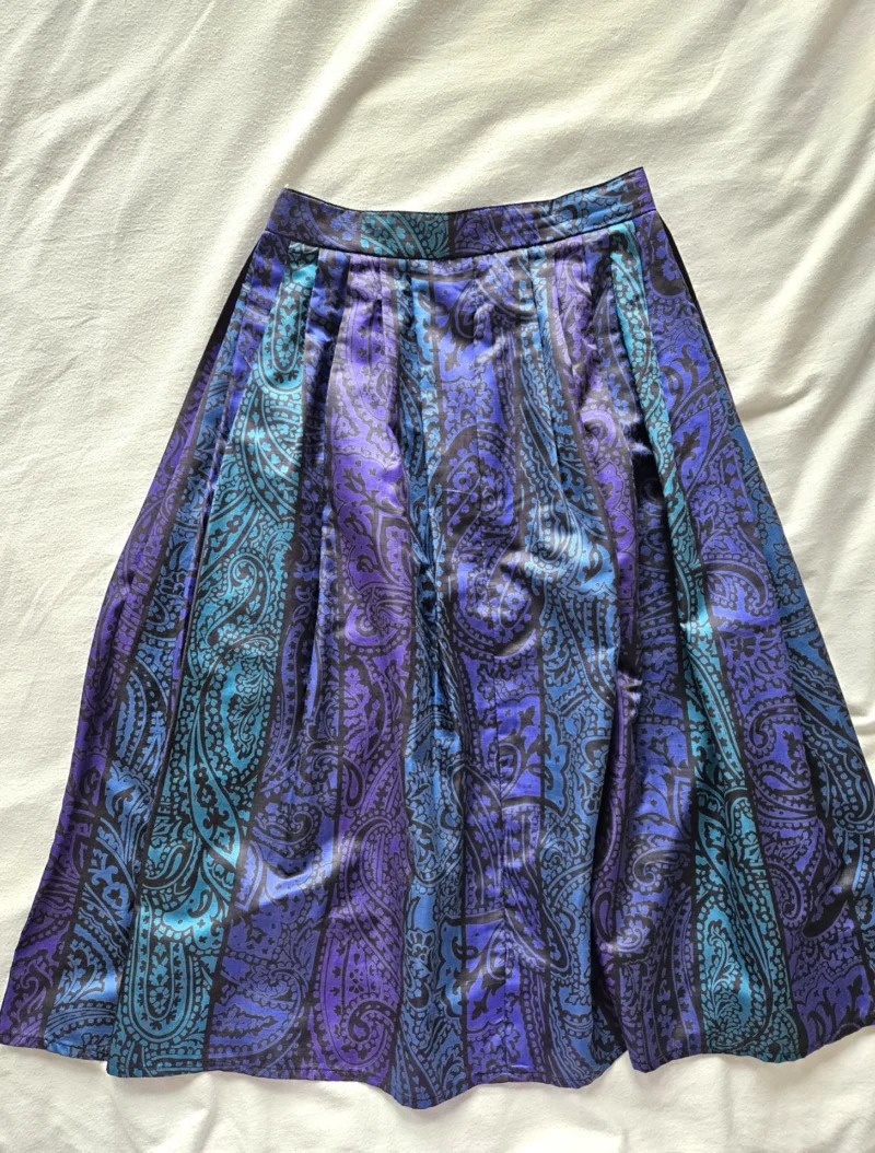 Vintage A-lijn rok paars met blauw  | M - Afbeelding 4