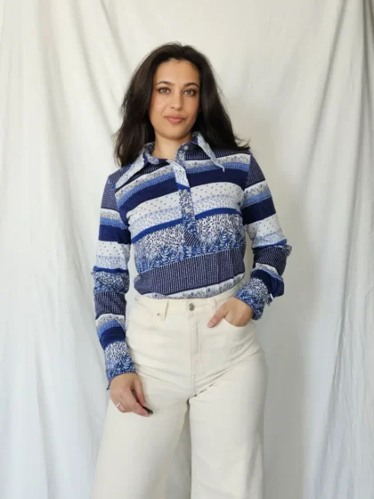 70s katoenen jersey top blauwe strepen | L