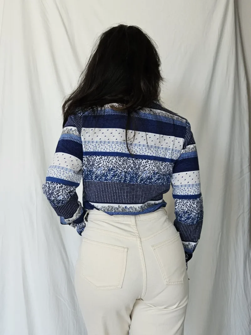 70s katoenen jersey top blauwe strepen | L - Afbeelding 3
