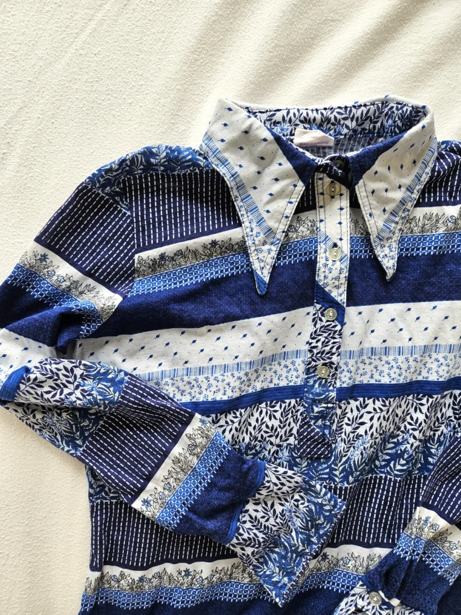 70s katoenen jersey top blauwe strepen | L - Afbeelding 5