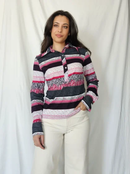 70s katoenen jersey top roze strepen | M
