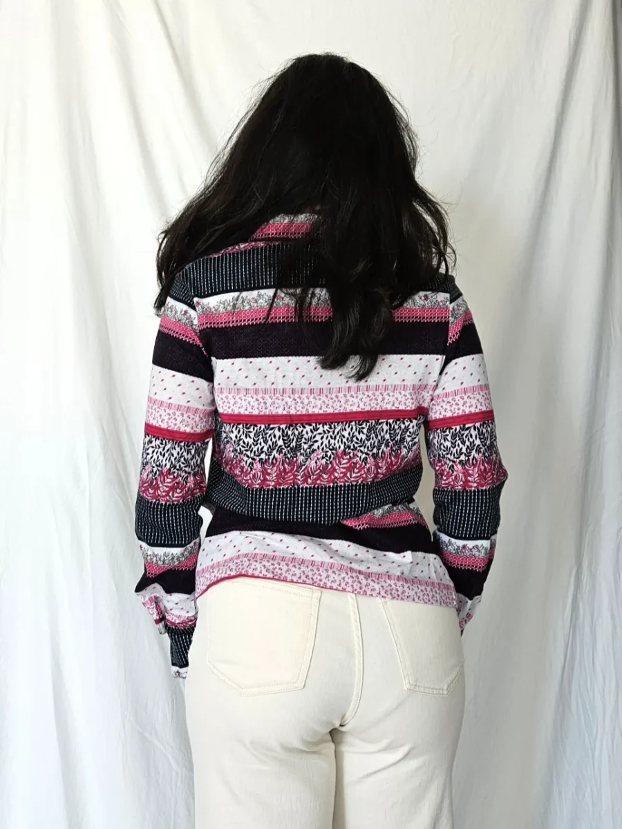 70s katoenen jersey top roze strepen | M - Afbeelding 3