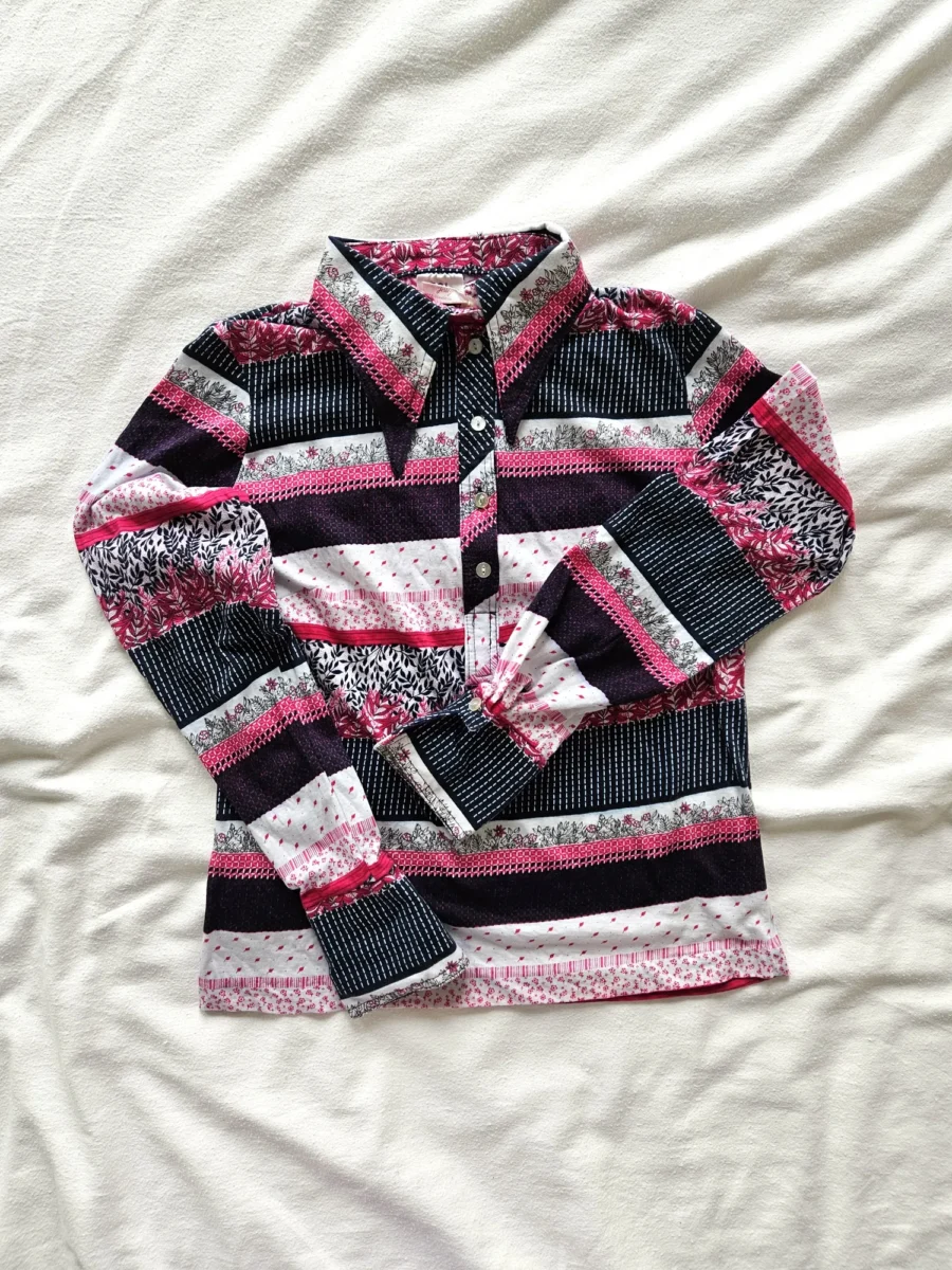 70s katoenen jersey top roze strepen | M - Afbeelding 4