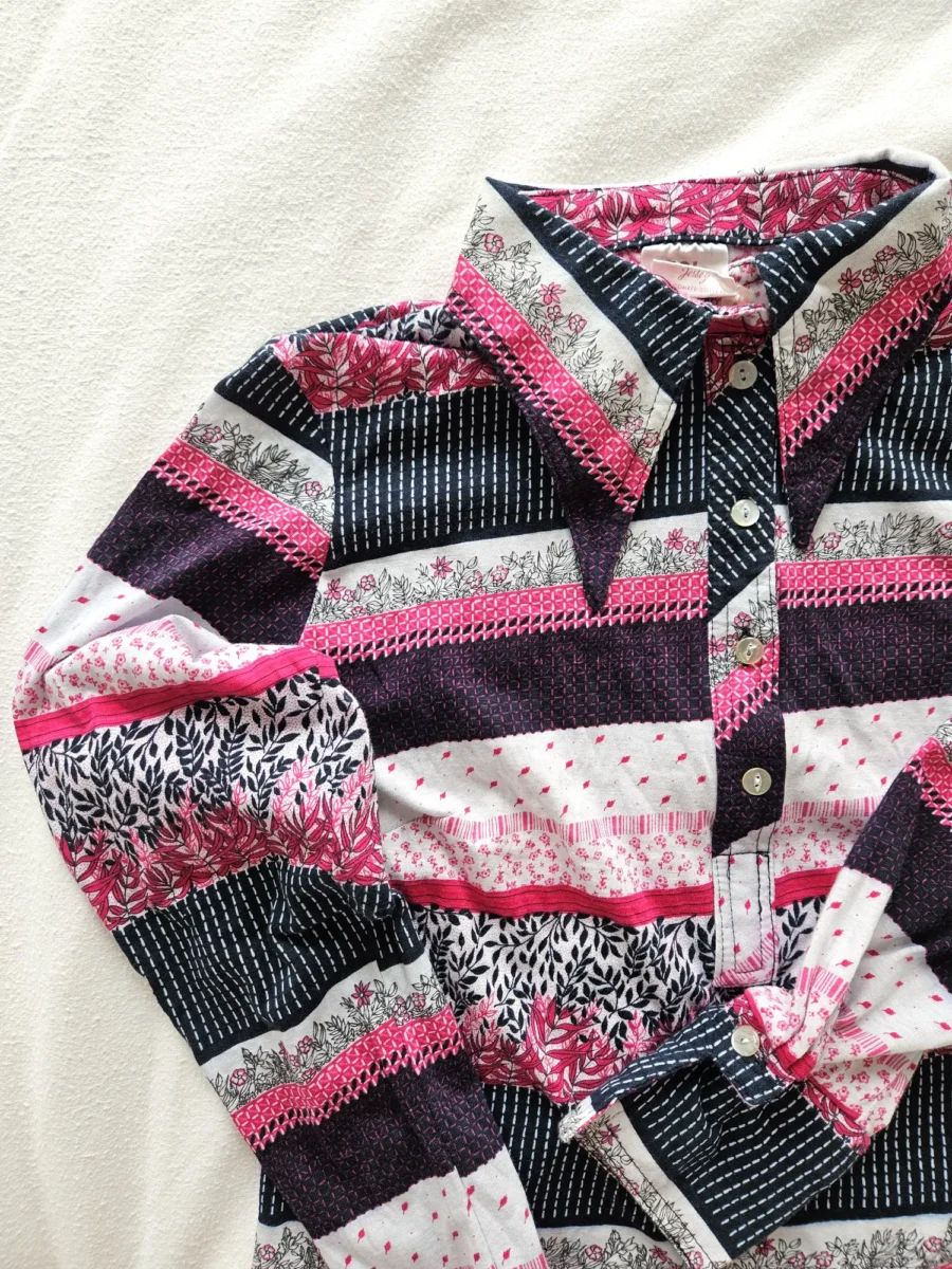 70s katoenen jersey top roze strepen | M - Afbeelding 5
