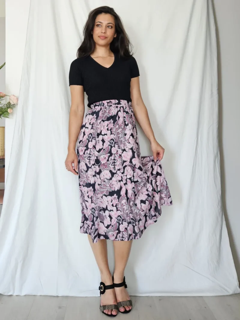 Zwierige vintage rok met paarse print | S